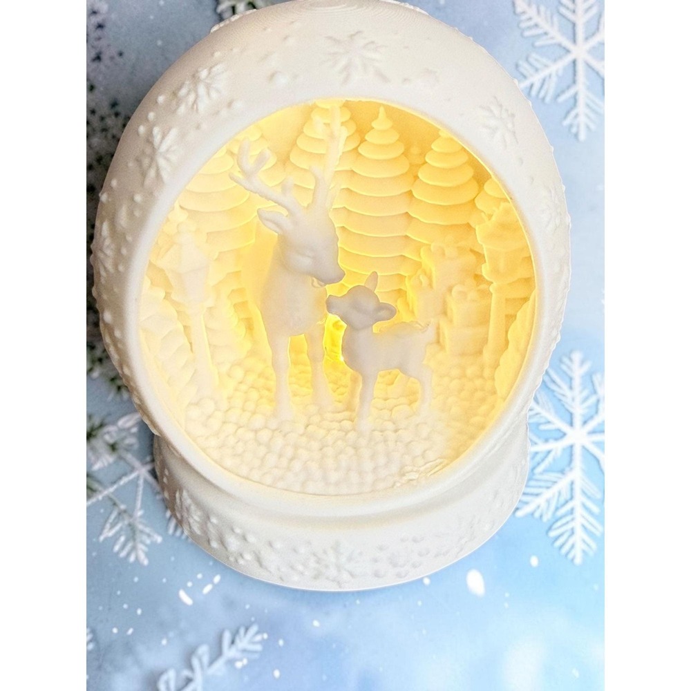 3D Printed Light-Up Winter Diorama Dome Deer Fawn Woodland Scene Night Light